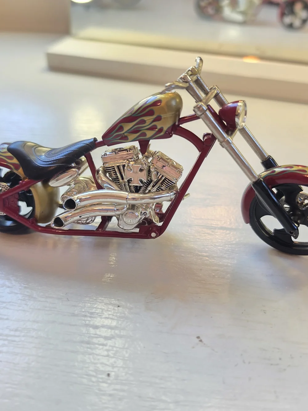 Red and Gold Flame Chopper Decorative Motorcycle Figurine